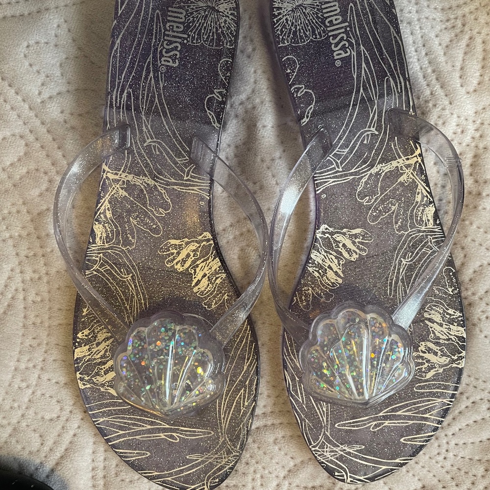 Cute tropical glitter bubble shell thongs